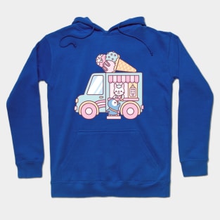 Cute Ice Cream Truck With Bunny And Penguin Hoodie